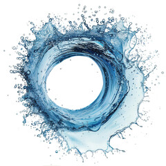 3D Rendering of a Blue Water Vortex with Transparent Center and Splashes on Black Background