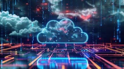Fototapeta premium Modern digital infrastructure with a focus on serverless technology within hybrid cloud networks