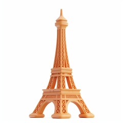 Cute Eiffel Tower Cartoon Clay Illustration, 3D Icon, Isolated on white background