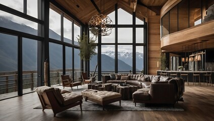 Naklejka premium a modern lodge on a high mountain