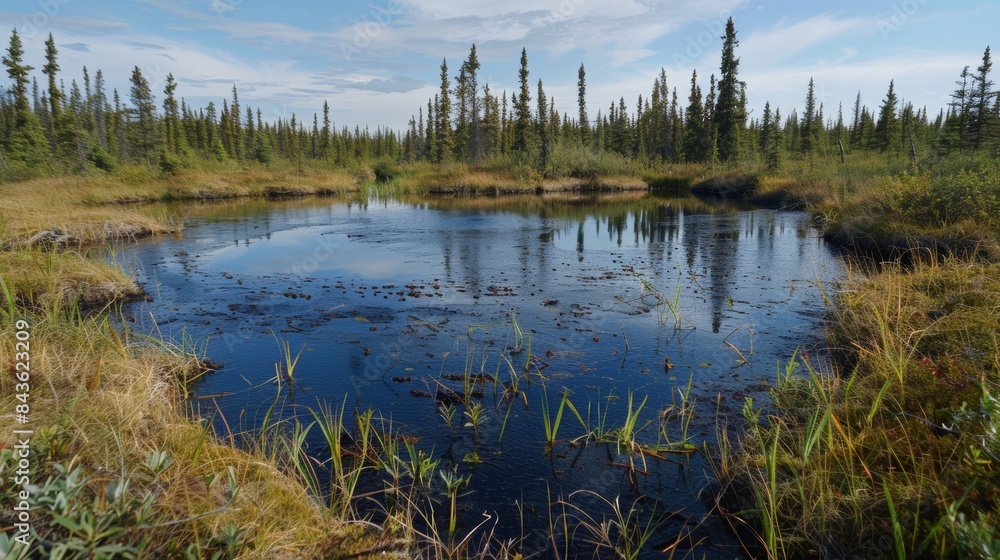 Poster as the permafrost dissolves the pond expands creating a haven for a variety of creatures including f