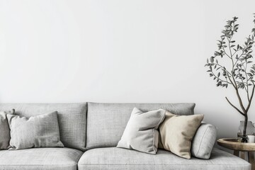 Modern Living Room Sofa With White Wall and Plant