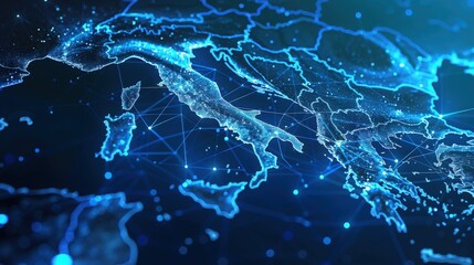 Modern map of Italy representing leadership in technologies and fintech sector 