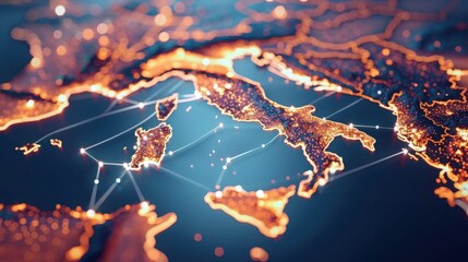 Modern map of Italy representing leadership in technologies and fintech sector 