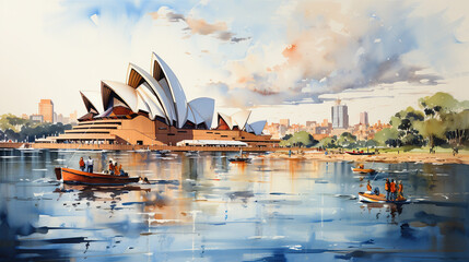 an abstract painting of the Sydney Opera House