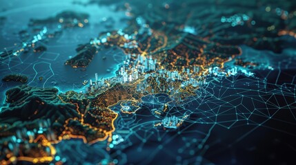 Modern map of Korea representing leadership in technologies and fintech sector