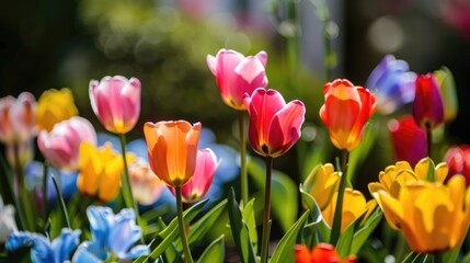 Obraz premium Colorful spring flowers in a close up shot