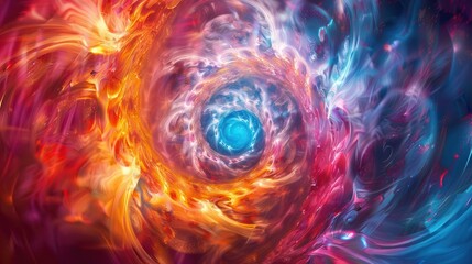 mesmerizing cosmic spiral waves in vibrant multicolor hues resembling an energetic vortex explosion abstract digital art background