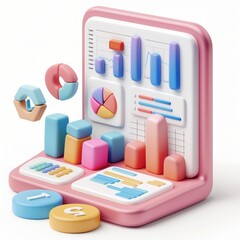 Cute Finance Report Cartoon Clay Illustration, 3D Icon, Isolated on white background