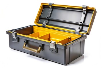 empty opened metal toolbox on white background