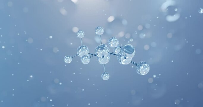 Butyric acid, rotating 3D model of butanoic acid, seamless looped video, molecular structure with selective focus