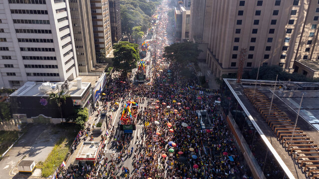 São Paulo, Brazil - June 2, 2024 - This weekend, the 28th edition, the São Paulo LGBT+ Pride Parade, takes place 
The event takes place to reaffirm the commitment to combating prejudice and suppport