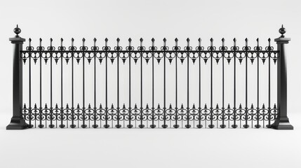 Ornate Black Iron Fence Against White Background