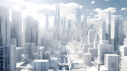 Obraz premium Futuristic Cityscape with High-Rise Buildings and Skywalks