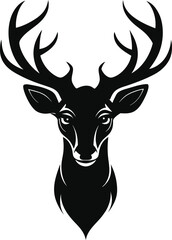 set of black deer head logo style silhouettes  vector