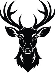 set of black deer head logo style silhouettes  vector