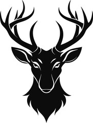 set of black deer head logo style silhouettes  vector