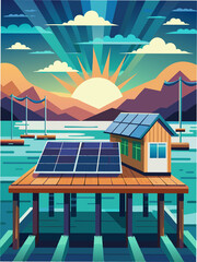 Fototapeta premium Solar panels on a boat dock