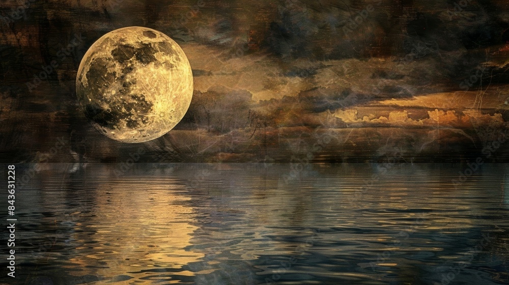 Poster the moons glints on the water create a path of light inviting one to embark on a journey towards the