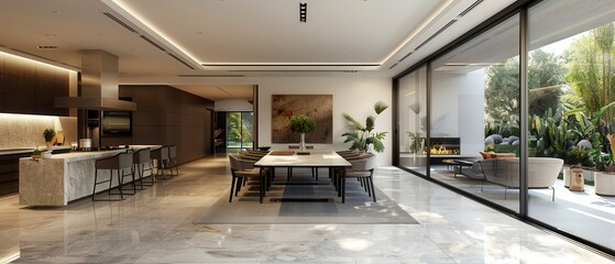 Contemporary dining area with sharpedged furniture and minimalist design