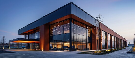 Obraz premium Contemporary industrial building with a sharp, minimalist design and clean lines