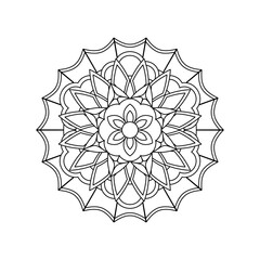 Asian floral mandala for adults coloring book. Vector ethnic circular ornament. Black and white linear illustration