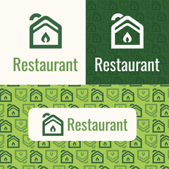 vector Restaurant logo design with seamless pattern.
