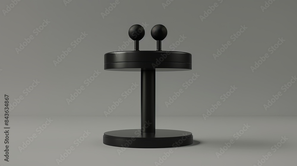 Poster a 3d rendering showcases a black speaker podium with microphones isolated on a grey background repre