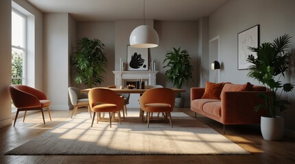 Stylish minimalist modern bright living room interior