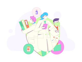 Medical characters fighting the epidemic flat vector concept operation hand drawn illustration
