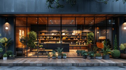 Shop Boutique Store Front with Big Window and Place for Name