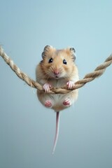 Cute hamster playing with rope.