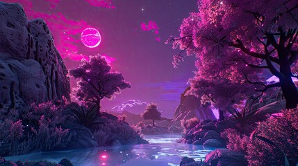A metaverse landscape made in unreal engine, a developer paradise, make the metaverse looks impressiver, and use neon colors