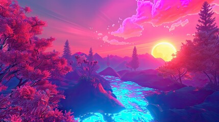 A metaverse landscape made in unreal engine, a developer paradise, make the metaverse looks impressiver, and use neon colors