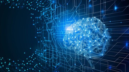 Artificial intelligence is depicted in a technology web background representing a virtual concept