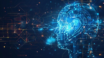 Artificial intelligence is depicted in a technology web background representing a virtual concept