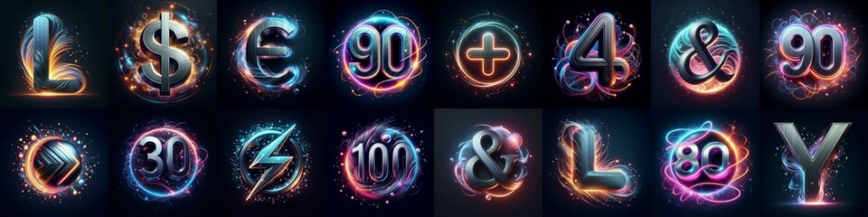 Fototapeta premium Metal letters and neon glow lightning Lettering Typeface. AI generated illustration