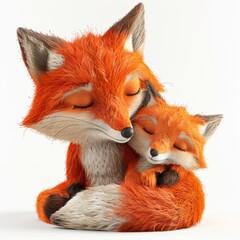 Fox. 3D rendering cute animal isolated over white background.