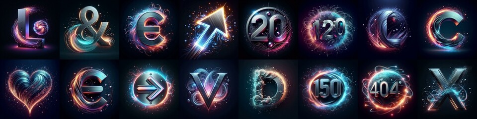 Metal letters and neon glow lightning Lettering Typeface. AI generated illustration