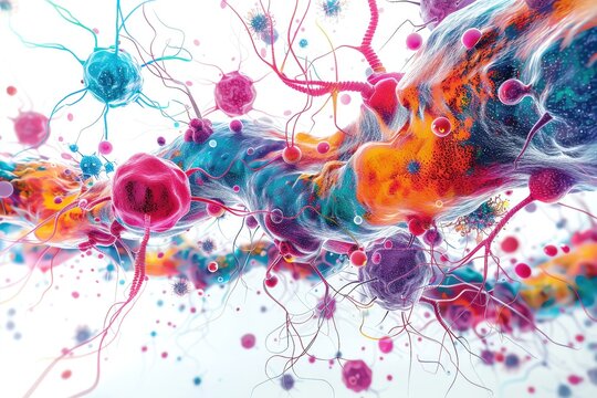 Cell signaling pathways on solid white background
