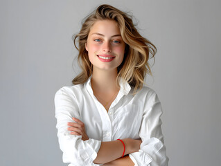 Businesswoman with iPad in Modern Office Setting
