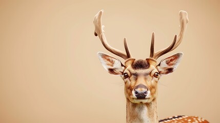 Happy smiling deer isolated on a natural brown background with copy space Smile portrait