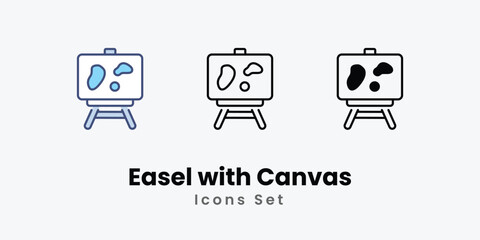 Easel with Canvas icons vector set stock illustration.