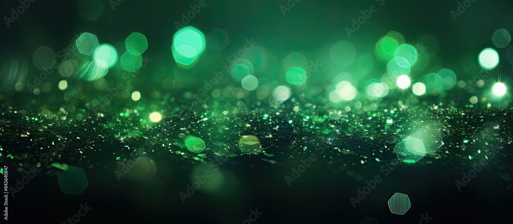 Poster a background with green glittery bokeh effect copy space image