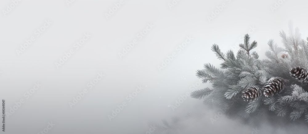 Poster the branches of a christmas tree form a frame against a grey background with ample room for text in 