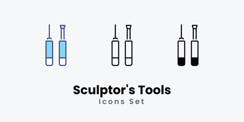 Sculptor's Tools icons vector set stock illustration.