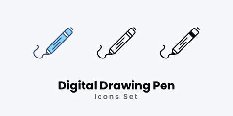 Digital Drawing Pen icons vector set stock illustration.