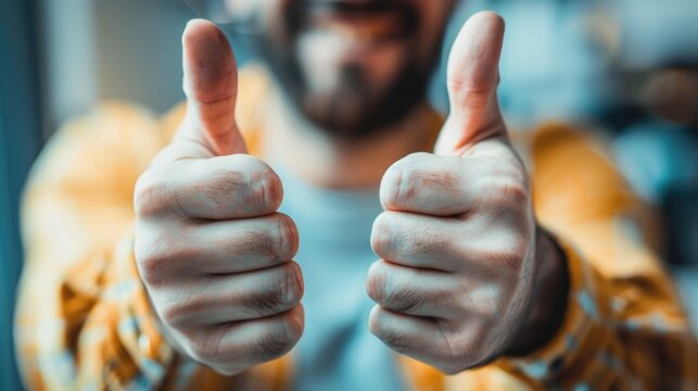 Cheerful man giving a double thumbs up with a smile
