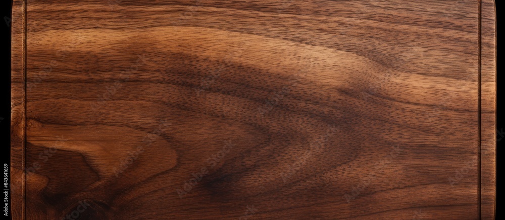 Poster a dark colored wooden cutting board is seen in isolation on a white background with a clipping path 