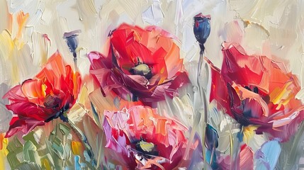 A flowers painting showcases red poppies in oil paintings landscape impressionism artwork capturing the beauty of nature through art